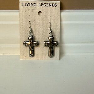 Living Legend Cut Out Metal Cross Silver Colored Pierced Earrings NWT
